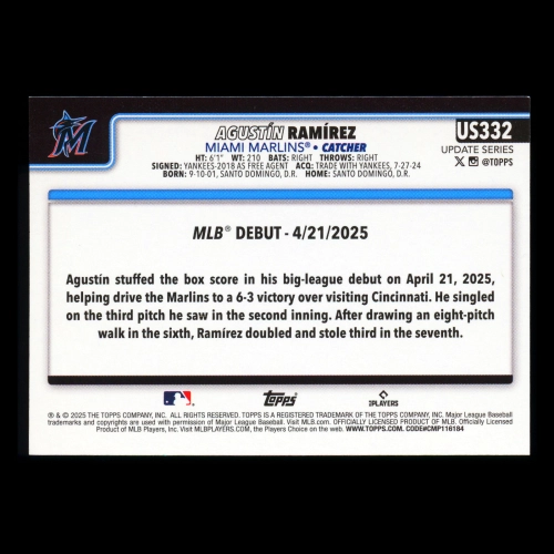 Agustn Ramrez 2025 Topps Update Rookie Debut Marlins