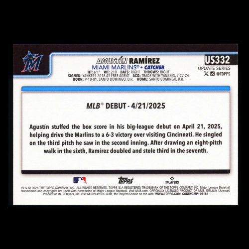 Agustn Ramrez 2025 Topps Update Rookie Debut Marlins