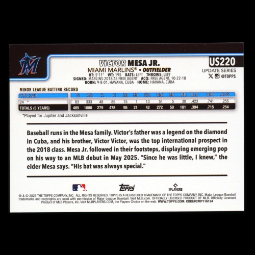 Victor MESA JR. RC 2025 Topps Update Rookie Marlins