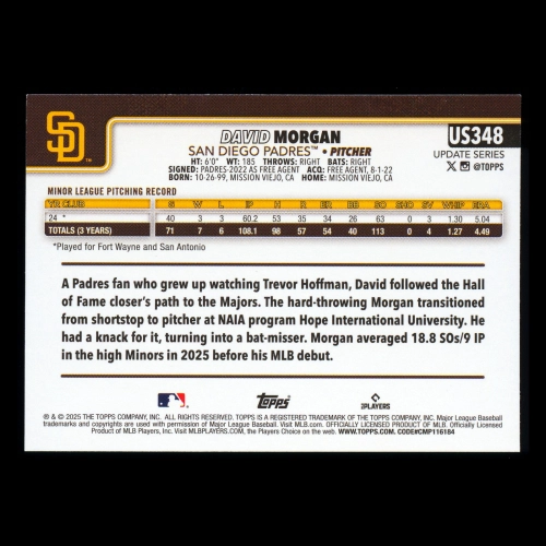 David Morgan RC 2025 Topps Update Rookie Padres