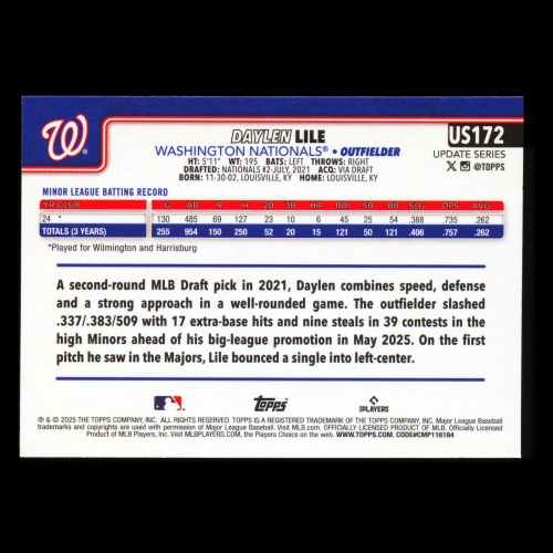 Daylen Lile RC 2025 Topps Update Rookie Nationals