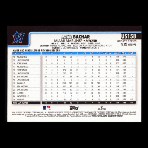 Lake Bachar RC 2025 Topps Update Rookie Marlins