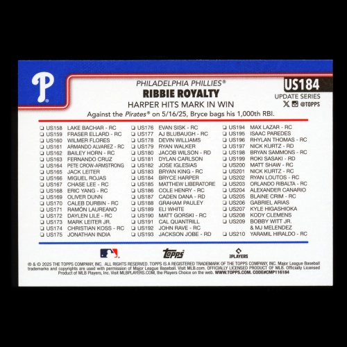Bryce Harper 2025 Topps Update Checklist Phillies