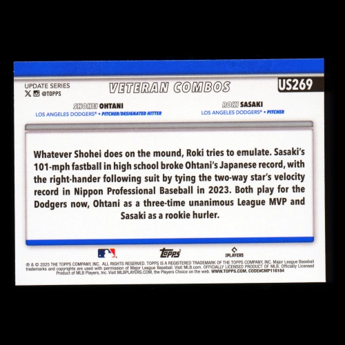 Shohei Ohtani - Roki Sasaki 2025 Topps Update Veteran Combos Dodgers