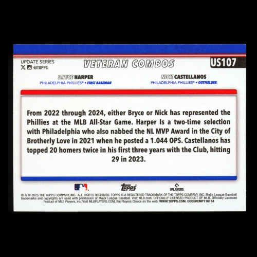 Bryce Harper - Nick Castellanos 2025 Topps Update Veteran Combos Phillies
