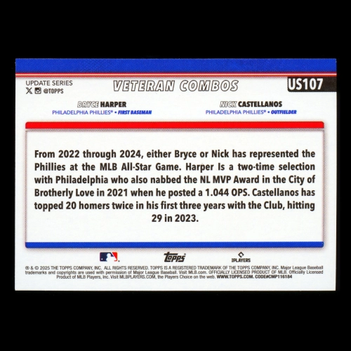 Bryce Harper - Nick Castellanos 2025 Topps Update Veteran Combos Phillies