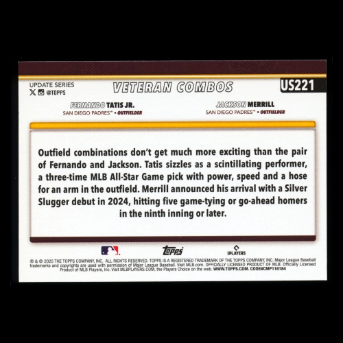Jackson Merrill - Fernando Tatis Jr. 2025 Topps Update Veteran Combos Padres