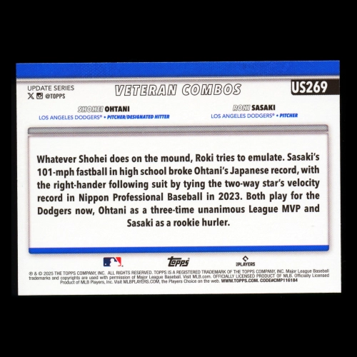 Shohei Ohtani - Roki Sasaki 2025 Topps Update Veteran Combos Dodgers