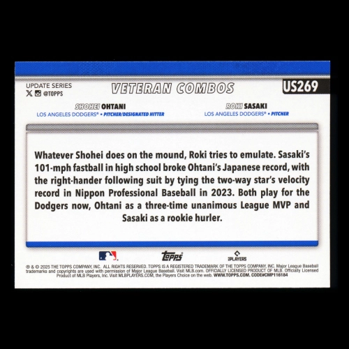 Shohei Ohtani - Roki Sasaki 2025 Topps Update Veteran Combos Dodgers