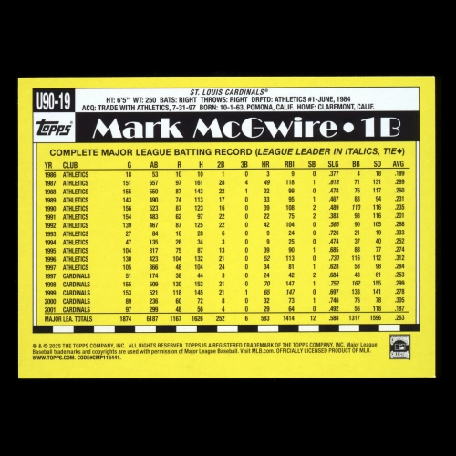 Mark McGwire 2025 Topps Update '90 Topps Cardinals