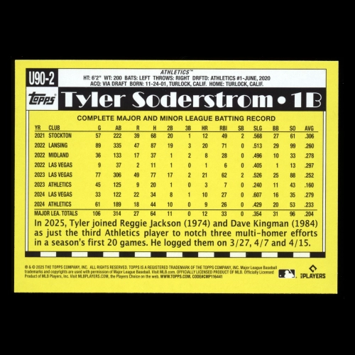 Tyler Soderstrom 2025 Topps Update '90 Topps Athletics