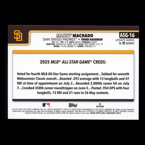 Manny Machado 2025 Topps Update '25 All-Star Game Padres