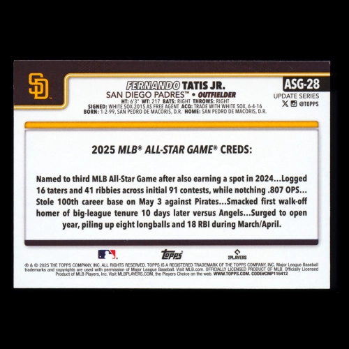 Fernando Tatis Jr. 2025 Topps Update '25 All-Star Game Padres