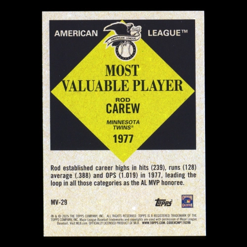 Rod Carew 2025 Topps Update Most Valuable Twins