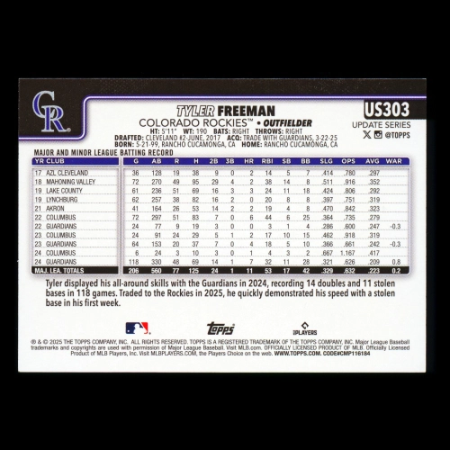 Tyler Freeman 2025 Topps Update Halloween Jack O'Lantern Rockies