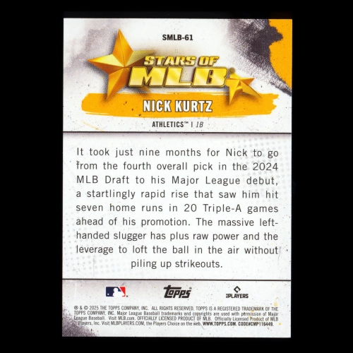 Nick Kurtz RC 2025 Topps Update Stars of MLB Rookie Athletics
