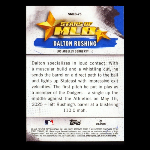 Dalton Rushing RC 2025 Topps Update Stars of MLB Rookie Dodgers