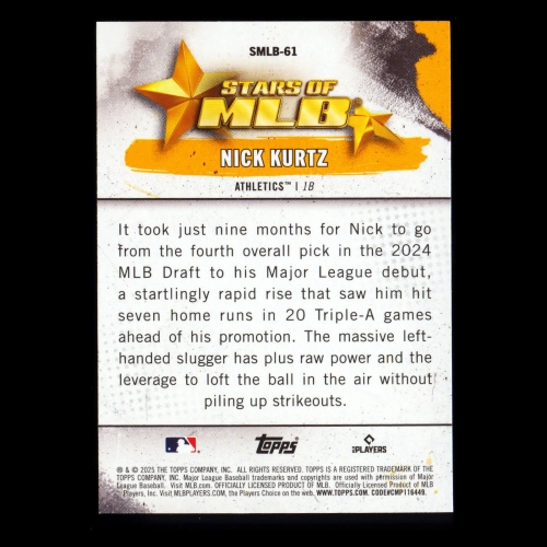 Nick Kurtz RC 2025 Topps Update Stars of MLB Rookie Athletics