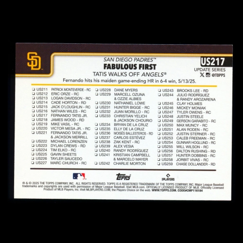 Fernando Tatis Jr. 2025 Topps Update Checklist Padres