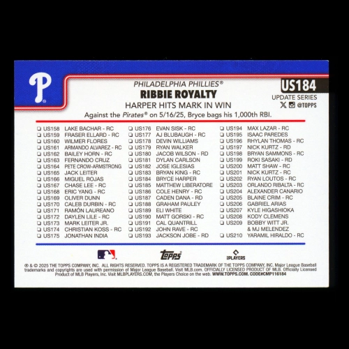 Bryce Harper 2025 Topps Update Checklist Phillies