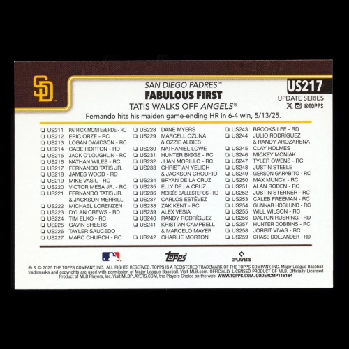 Fernando Tatis Jr. 2025 Topps Update Checklist Padres
