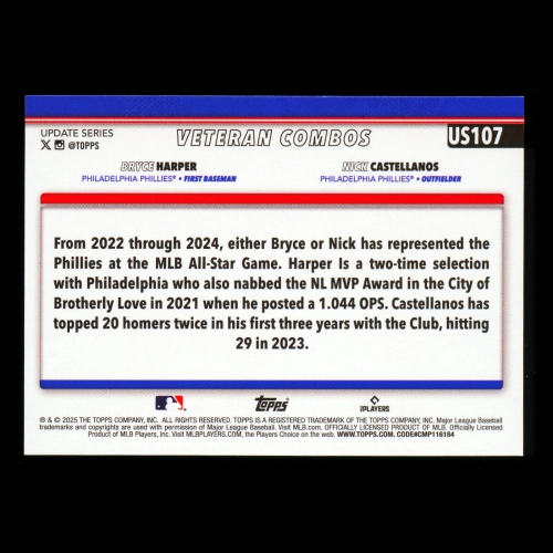 Bryce Harper - Nick Castellanos 2025 Topps Update Veteran Combos Phillies