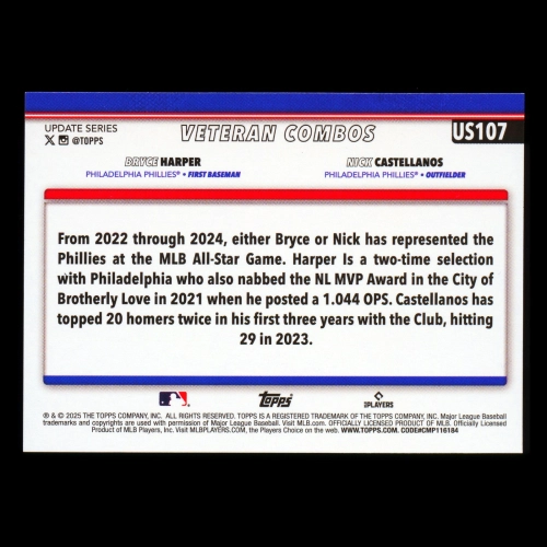 Bryce Harper - Nick Castellanos 2025 Topps Update Veteran Combos Phillies