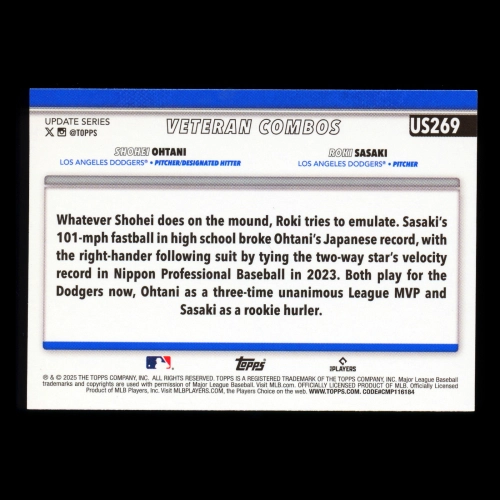 Shohei Ohtani - Roki Sasaki 2025 Topps Update Veteran Combos Dodgers