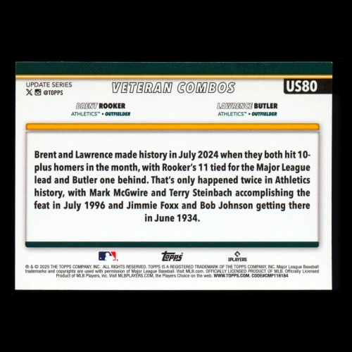 Lawrence Butler - Brent Rooker 2025 Topps Update Veteran Combos Athletics
