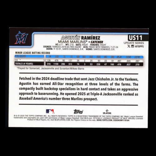 Agustn Ramrez RC 2025 Topps Update Rookie Marlins