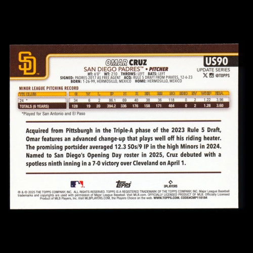 Omar Cruz RC 2025 Topps Update Rookie Padres