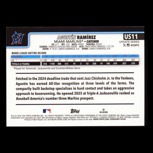 Agustn Ramrez RC 2025 Topps Update Rookie Marlins