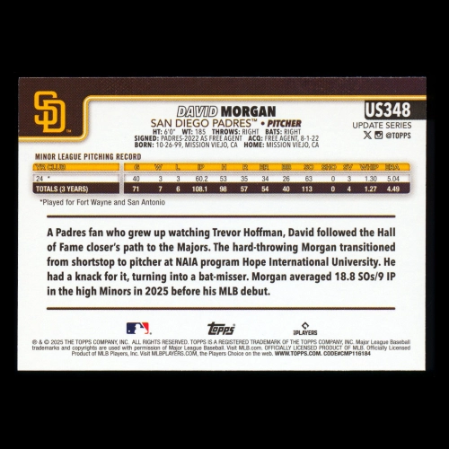 David Morgan RC 2025 Topps Update Rookie Padres
