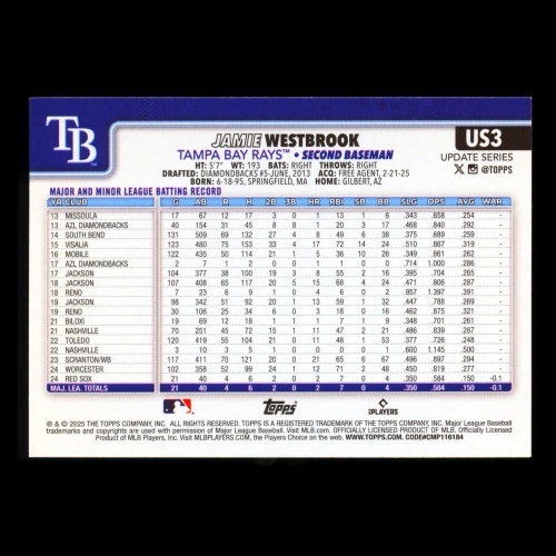 Jamie Westbrook RC 2025 Topps Update Rookie Rays