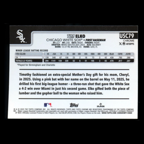 Tim Elko RC 2025 Topps Chrome Update Rookie White Sox