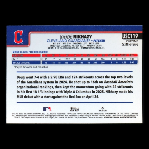 Doug Nikhazy RC 2025 Topps Chrome Update Rookie Guardians
