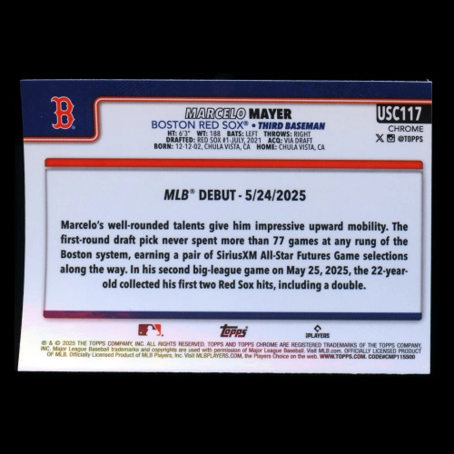Marcelo Mayer RC 2025 Topps Chrome Update Rookie Red Sox