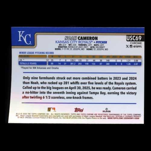 Noah Cameron RC 2025 Topps Chrome Update Rookie Royals