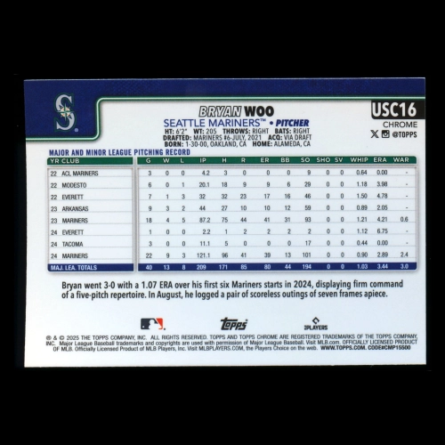 Bryan Woo 2025 Topps Chrome Update Mariners