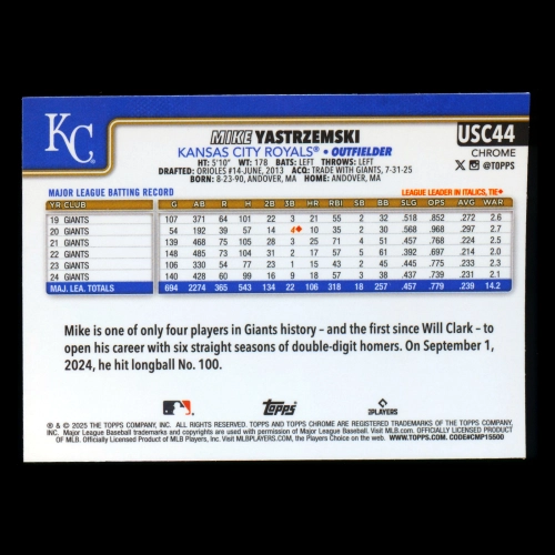 Mike Yastrzemski 2025 Topps Chrome Update Royals