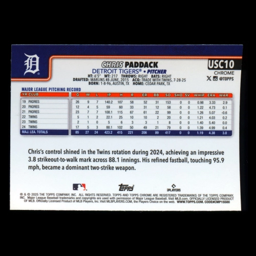 Chris Paddack 2025 Topps Chrome Update Tigers