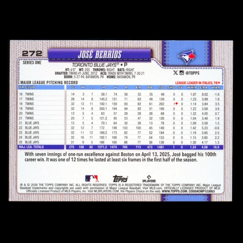 Jose Berrios 2026 Topps Sandglitter Blue Jays