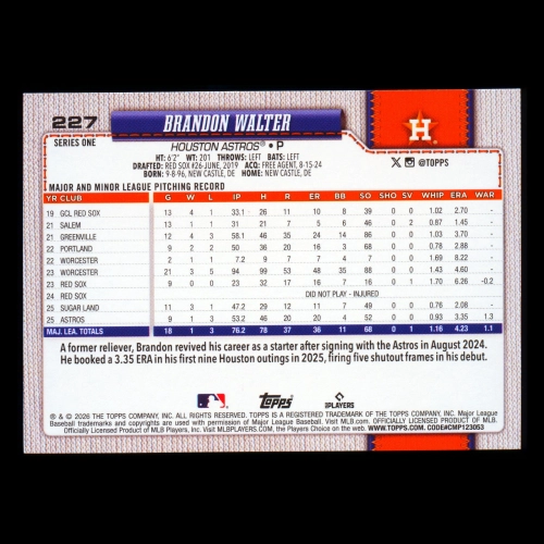 Brandon Walter 2026 Topps Sandglitter Astros