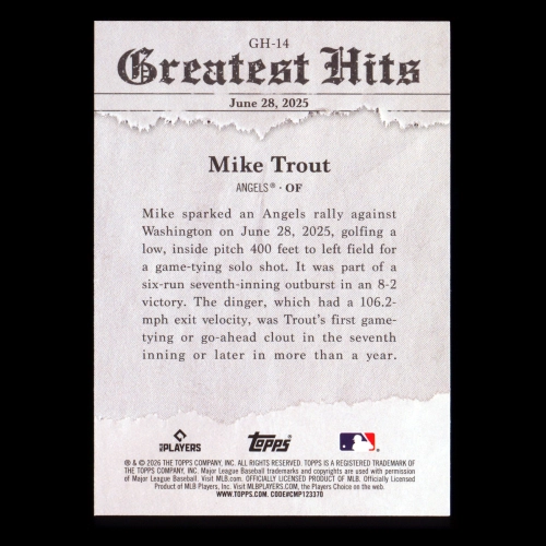 Mike Trout 2026 Topps '25 Greatest Hits Angels