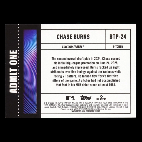 Chase Burns RC 2026 Topps Big Ticket Players Rookie Reds