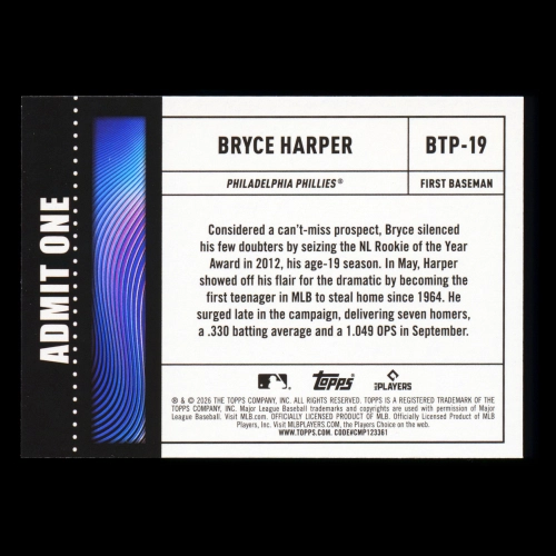 Bryce Harper 2026 Topps Big Ticket Players Phillies