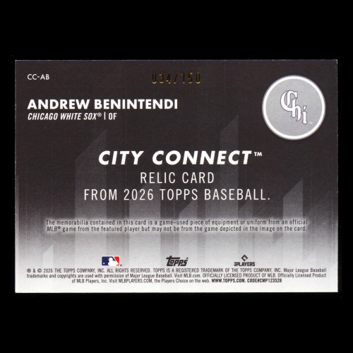 Andrew Benintendi 2026 Topps City Connect Swatches Blue White Sox 034/150