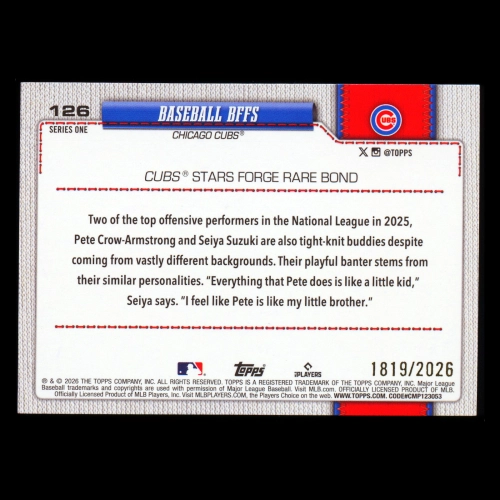 Pete Crow-Armstrong 2026 Topps Gold Combo Card Cubs 1819/2026