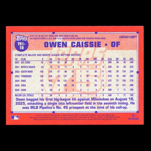 Owen Caissie RC 2026 Topps '91 Topps Rookie Cubs