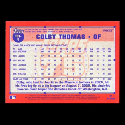 Colby Thomas RC 2026 Topps '91 Topps Rookie Athletics